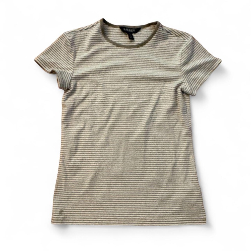 Lauren Ralph Lauren Striped Short Sleeve Top Green Cream Small Petite